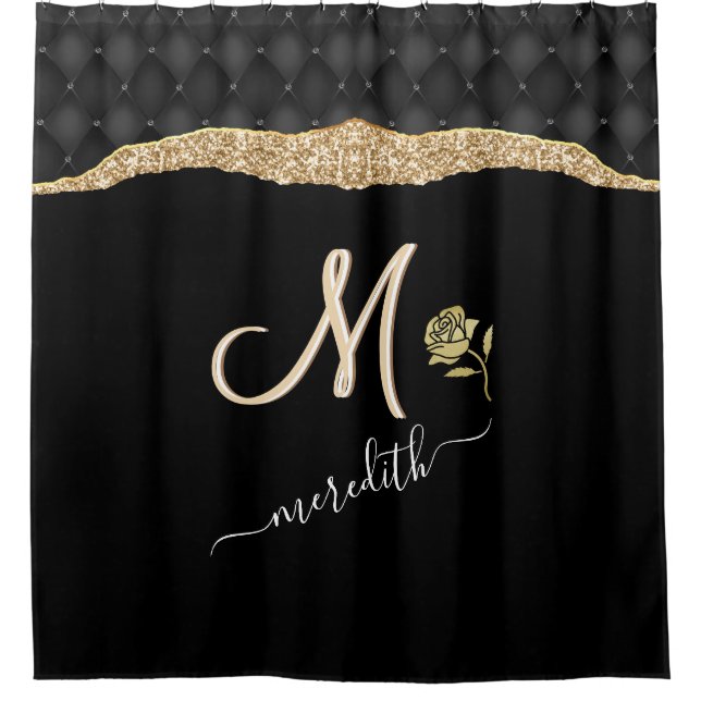 Cortina De Ducha Rosa de nombre de monograma personalizado Elegante (Anverso)