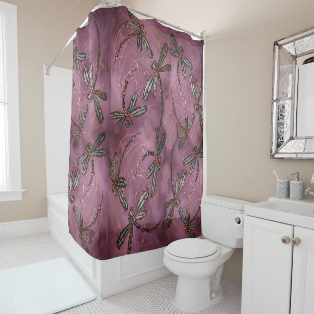 Cortina De Ducha Rosa Dusky Flit Dragonfly (In situ)