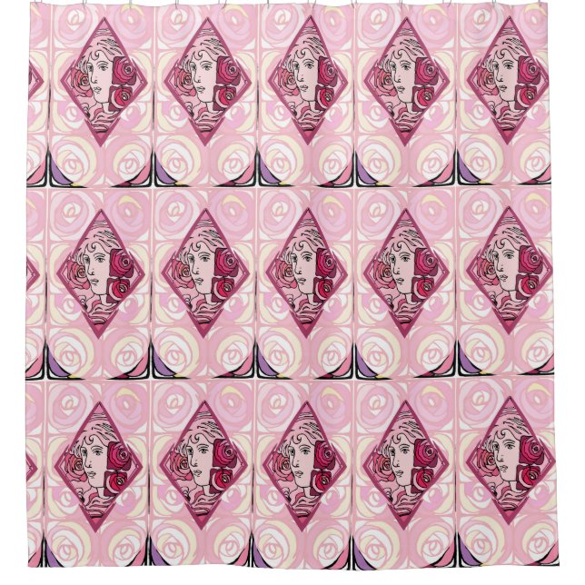 Cortina De Ducha Rosa elegante de Art Nouveau (Anverso)
