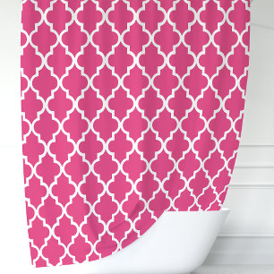 Cortina De Ducha Rosa intenso y blanco marroquí Cuatrofoil
