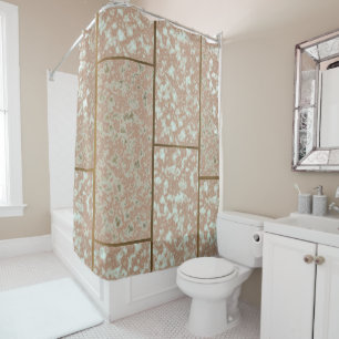 Cortina De Ducha Rosa Neutral Faux Pompeya y Mármol Verde