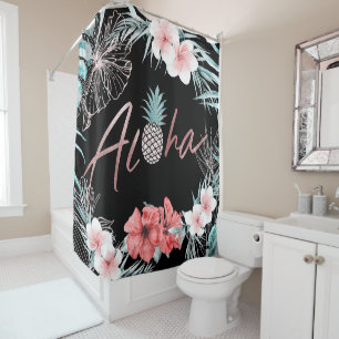 Cortina De Ducha Rosa Oro Tropical Moda Aloha de piña botánica