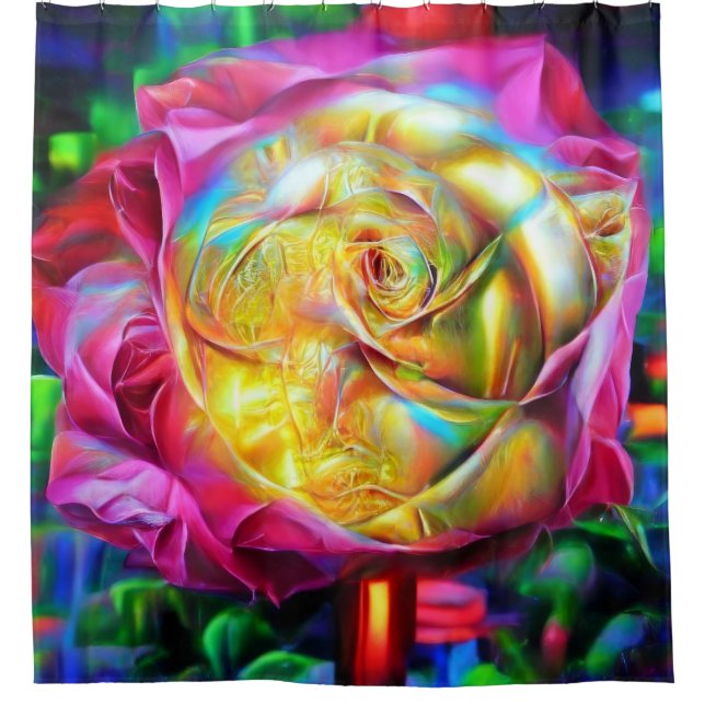 Cortina De Ducha Rosa psicodélico arcoiris (Anverso)