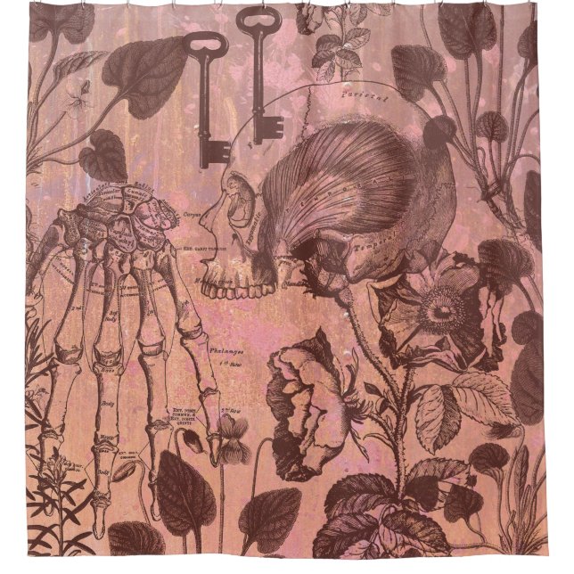 Cortina De Ducha Rosa Skull Collage (Anverso)