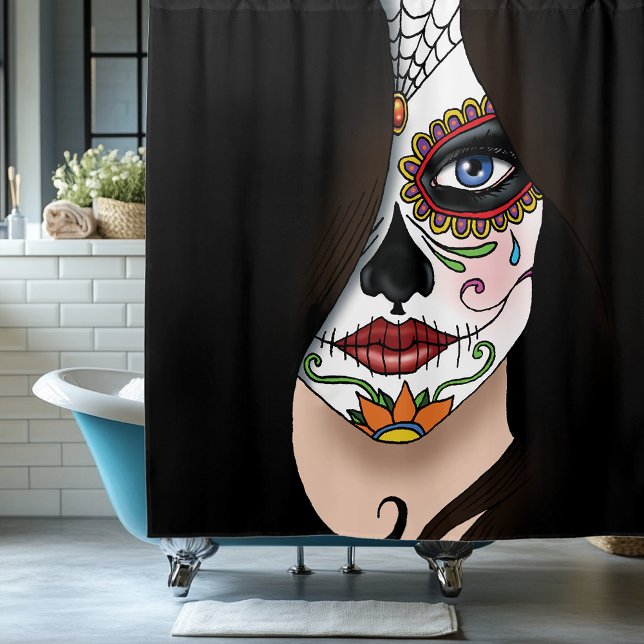 Cortina De Ducha Rosa Sugar Skull Retrato (Subido por el creador)