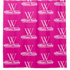 Cortina De Ducha Rosa y blanco | Monograma de nombre de familia sim