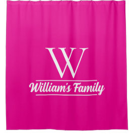 Cortina De Ducha Rosa y blanco | Monograma de nombre de familia sim