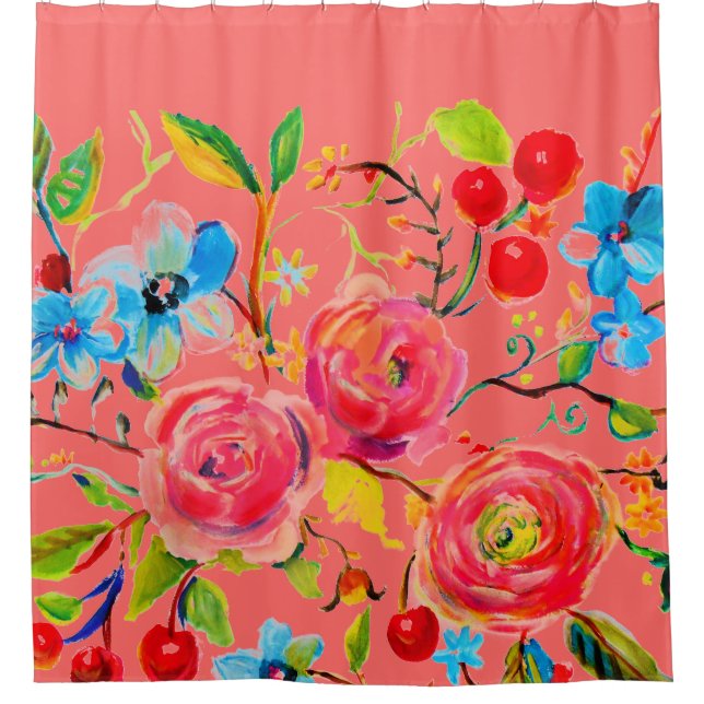 Cortina De Ducha Rosa y cereza Rubor 2.0 (Anverso)