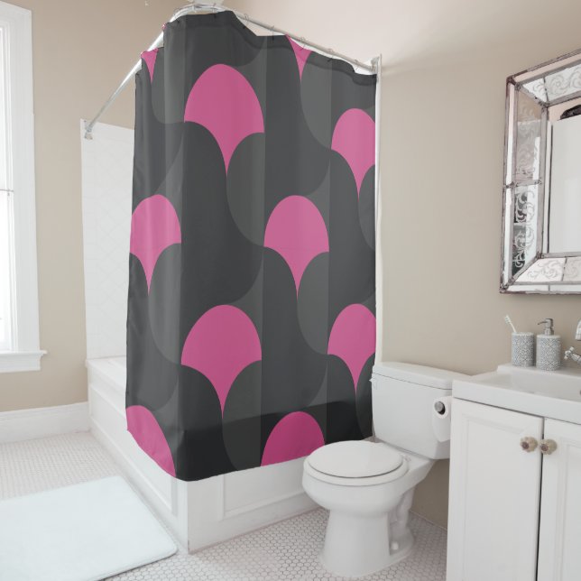 Cortina De Ducha Rosa y gris de mediados del siglo XX (In situ)