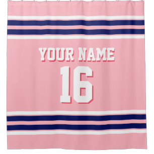 Cortina De Ducha Rosado con Jersey deportivo de franjas blancas de
