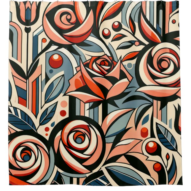 Cortina De Ducha Rosas Art Deco (Anverso)
