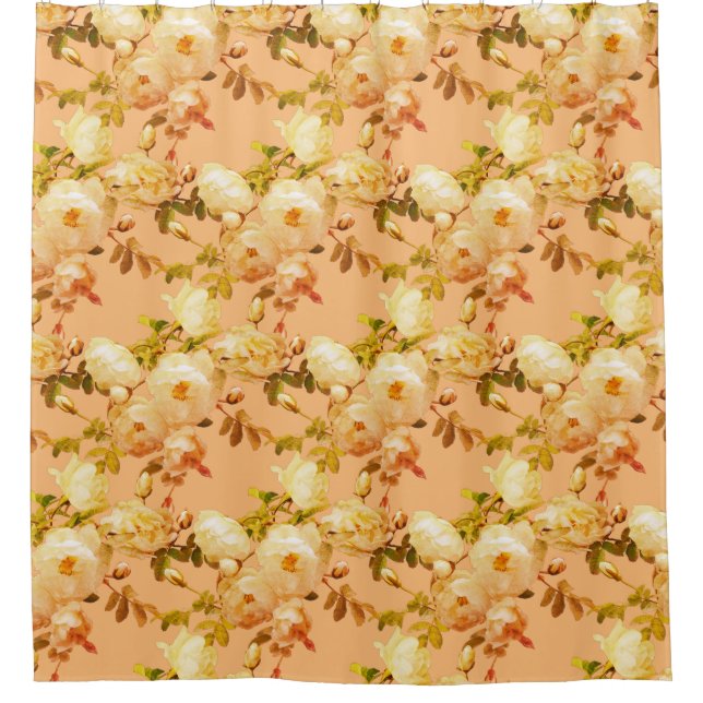 Cortina De Ducha Rosas blancas románticas en naranja (Anverso)