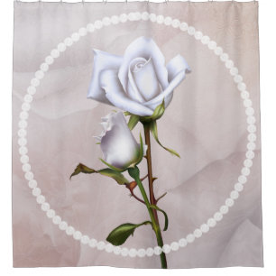 Cortina De Ducha Rosas Blancas Suaves Románticas Floral Elegante Ch