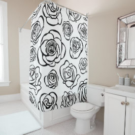Cortina De Ducha Rosas blancos y negros elegantes en el fondo