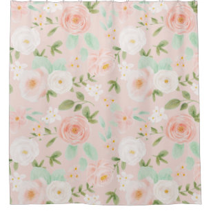 Cortina De Ducha Rosas de acuarela florecen en rosa y rosa