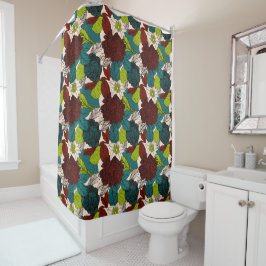 Cortina De Ducha Rosas de flores follan Verde azulado rojo verde