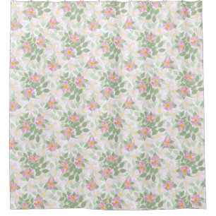 Cortina De Ducha Rosas de perro rosado bonito en patrón floral blan