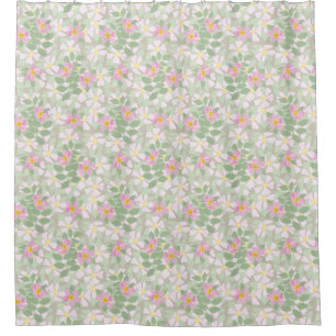 Cortina De Ducha Rosas de perros rosados en patrón floral de tazas