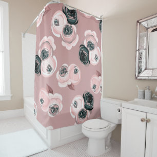 Cortina De Ducha Rosas Elegantes Rosa y Negro Shabby Chic