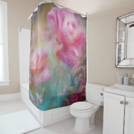 Cortina De Ducha Rosas Fantasmas Pintados En Botánica Rosa Vintage