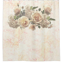 Cortina De Ducha rosas florales sobre una flor elegante de mármol
