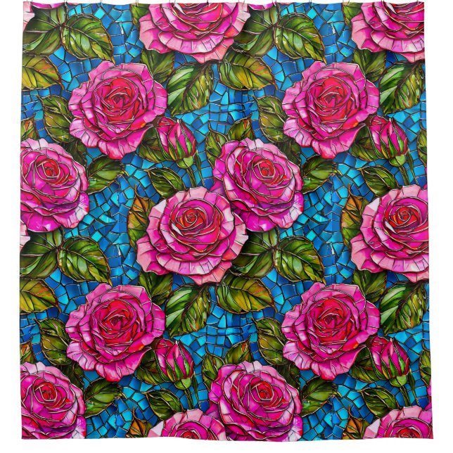 Cortina De Ducha Rosas mosaico rosadas  (Anverso)