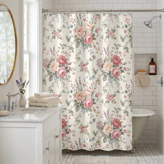 Cortina De Ducha Rosas Pastel Elegantes Shabby Chic
