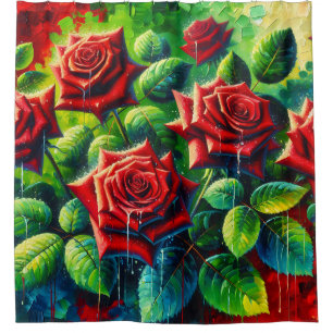 Cortina De Ducha "Rosas rojas con gotas de lluvia"