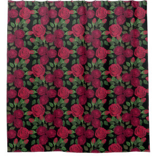 Cortina De Ducha Rosas rojas en negro.