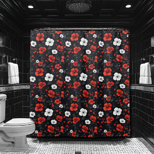 Cortina De Ducha Rosas rojas y blancas hermosas sobre fondo negro