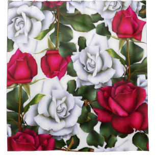 Cortina De Ducha Rosas Rojas y Blancas Shabby Chic Rústico Glam Mod