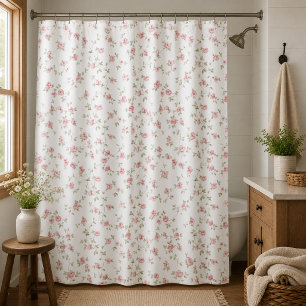 Cortina De Ducha Rosas rosadas románticas vintage, floral suave de