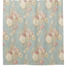 Cortina De Ducha Rosas rosados blancos de Rubor en fondo azul
