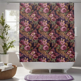 Cortina De Ducha Rosas victorianos elegantes de encaje morado