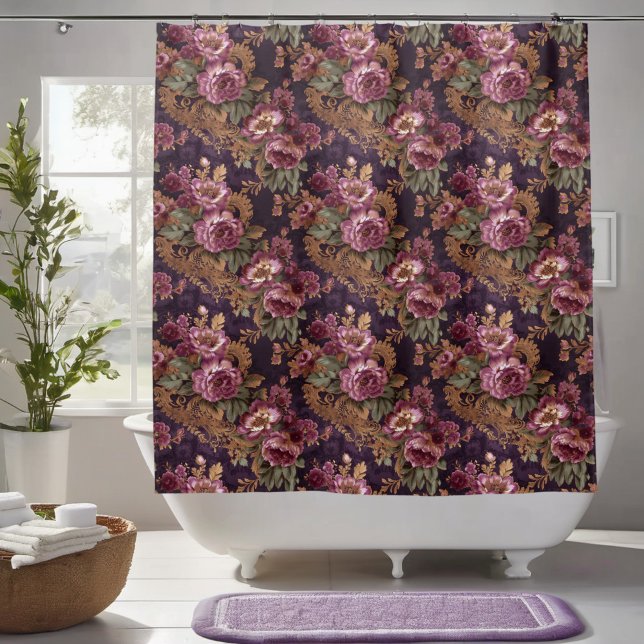 Cortina De Ducha Rosas victorianos elegantes de encaje morado (Subido por el creador)