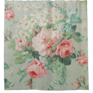 Cortina De Ducha rosas y Daisies de Tejidos Vintage británicos de 1