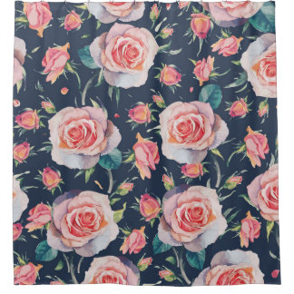 Cortina De Ducha Rosas y Rosebuds: Floral Seamless.