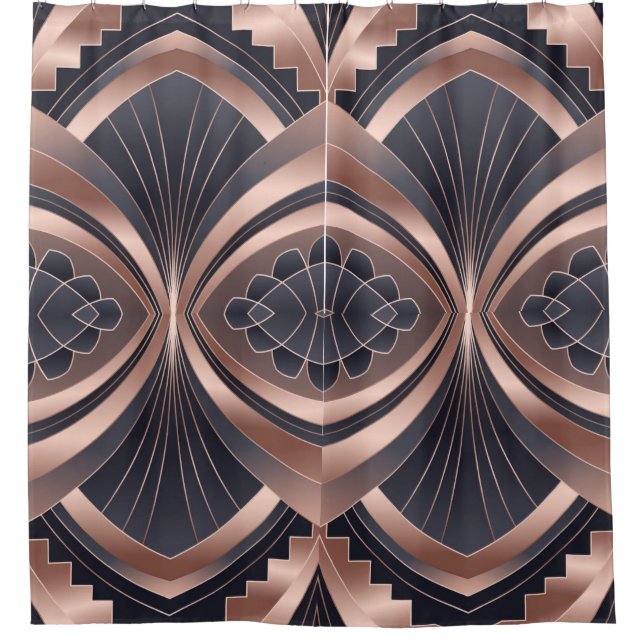 Cortina De Ducha Rose Gold Navy Geometric Neo Art Deco (Anverso)
