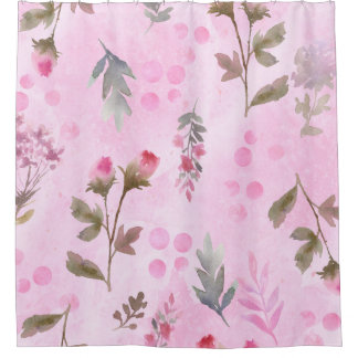 Cortina De Ducha Rosebuds, puntos de polka: floral de verano.