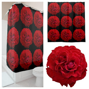 Cortina De Ducha Roses rojos clásicos dramáticos de color negro