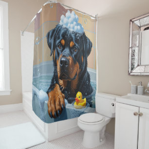 Cortina De Ducha Rottweiler Desordenado Dormilón Lindo Divertido