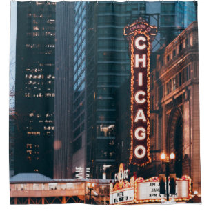 Cortina De Ducha Rótulo Neon de Chicago de noche