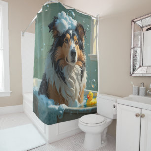 Cortina De Ducha Rough Collie Desordenado Dormilón Lindo Divertido