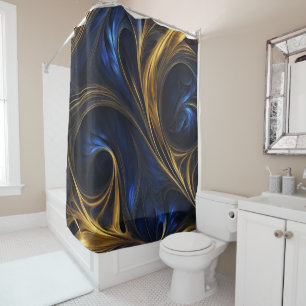 Cortina De Ducha Royal Blue Gold Resumen Swirl