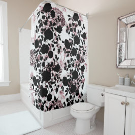 Cortina De Ducha Rubor blanco negro Toile floral rosado moderno