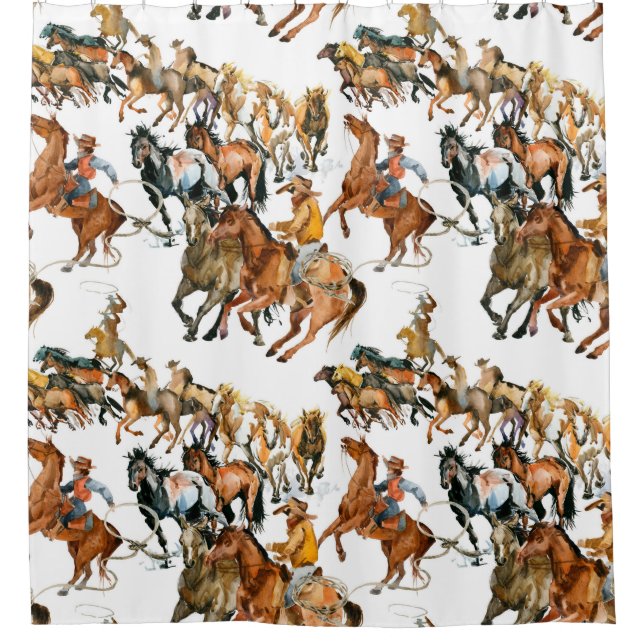 Cortina De Ducha Running horses seamless pattern. American cowboy.  (Anverso)