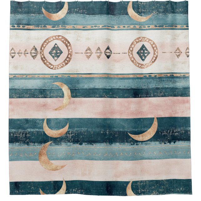 Cortina De Ducha Rustic Celestial Stripe Moon Sun Earthy (10) (Anverso)