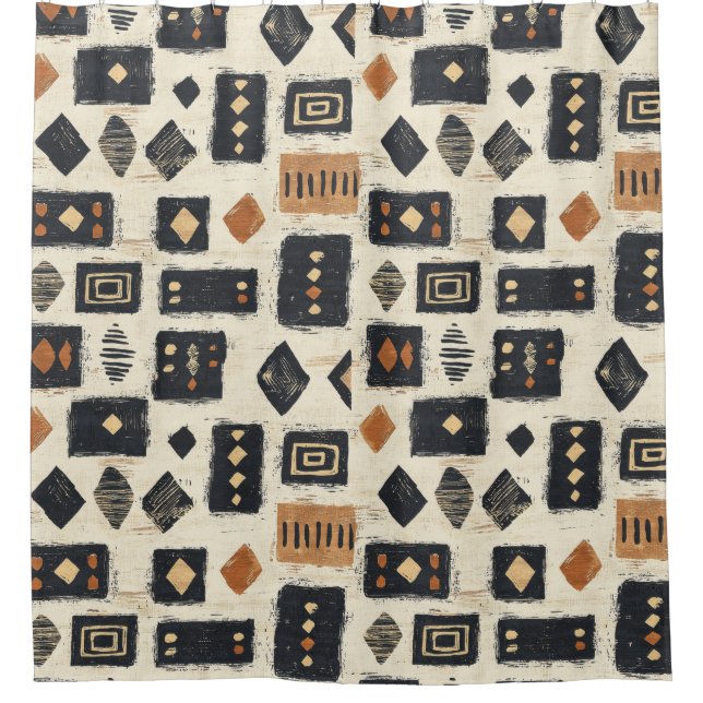 Cortina De Ducha Rustic Mudcloth Geometric Pattern (2) (Anverso)
