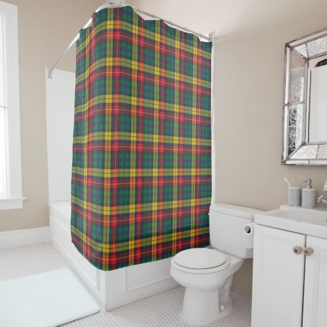 Cortina De Ducha Rustic Plaid Buchanan Tartan Bright Farmhouse (In situ)