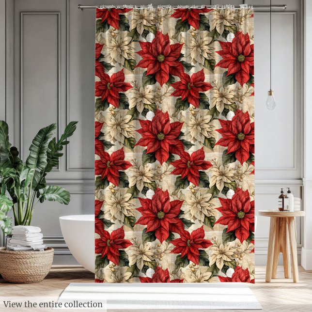 Cortina De Ducha Rustic Red Poinsettia Curtain Classic Xmas Flowers (Rustic Red Poinsettia Curtain Classic Xmas Flowers)